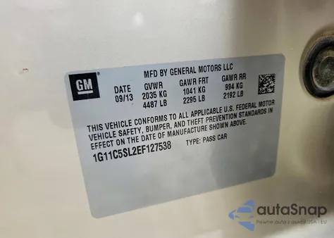 2014 Chevrolet Malibu 1Lt from USA, damaged, VIN 1G11C5SL2EF127538